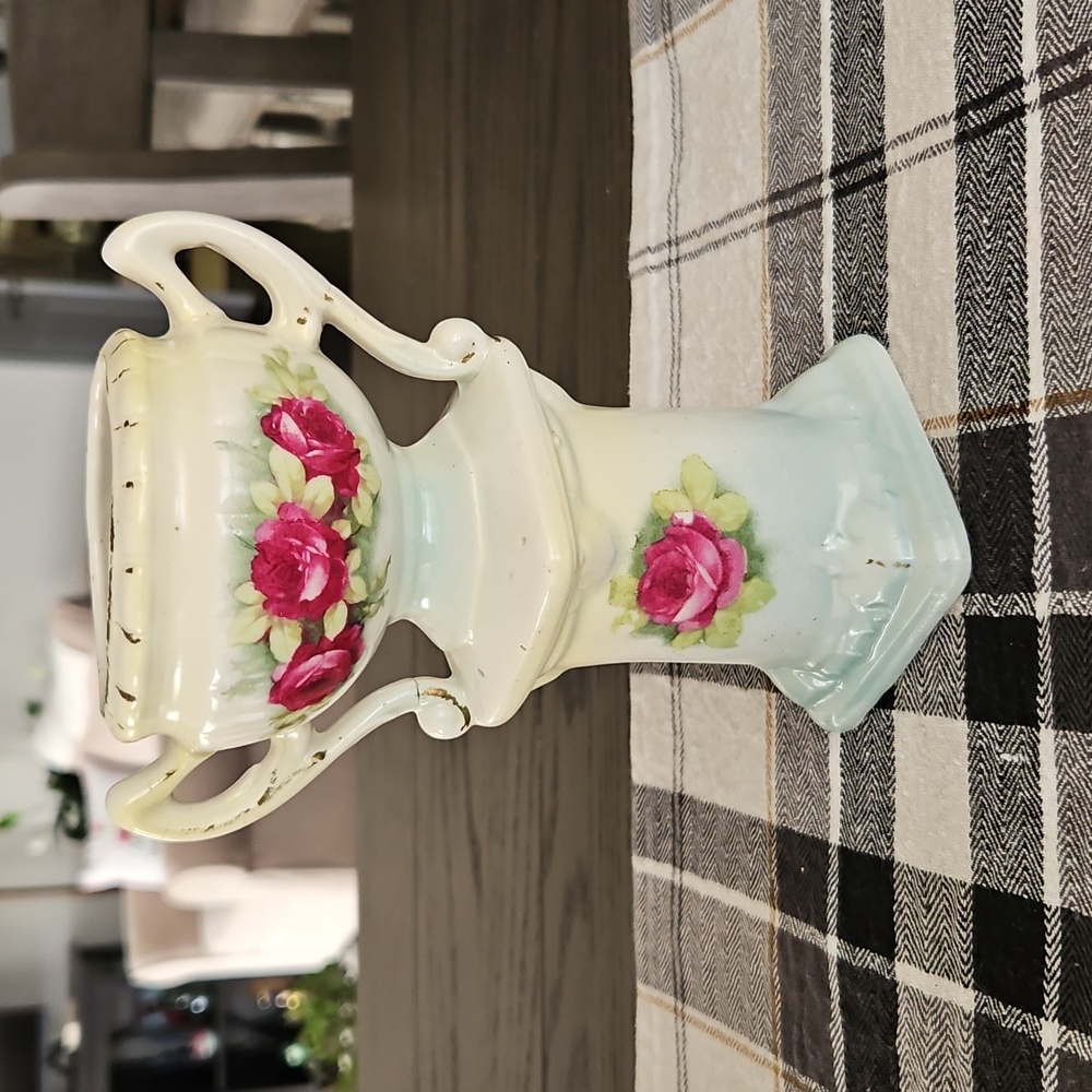 Floral Ceramic Vase with Handles - Vintage